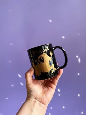 Capricorn Gold Accent Black Ceramic Mug - Zodiac Coffee Cup
